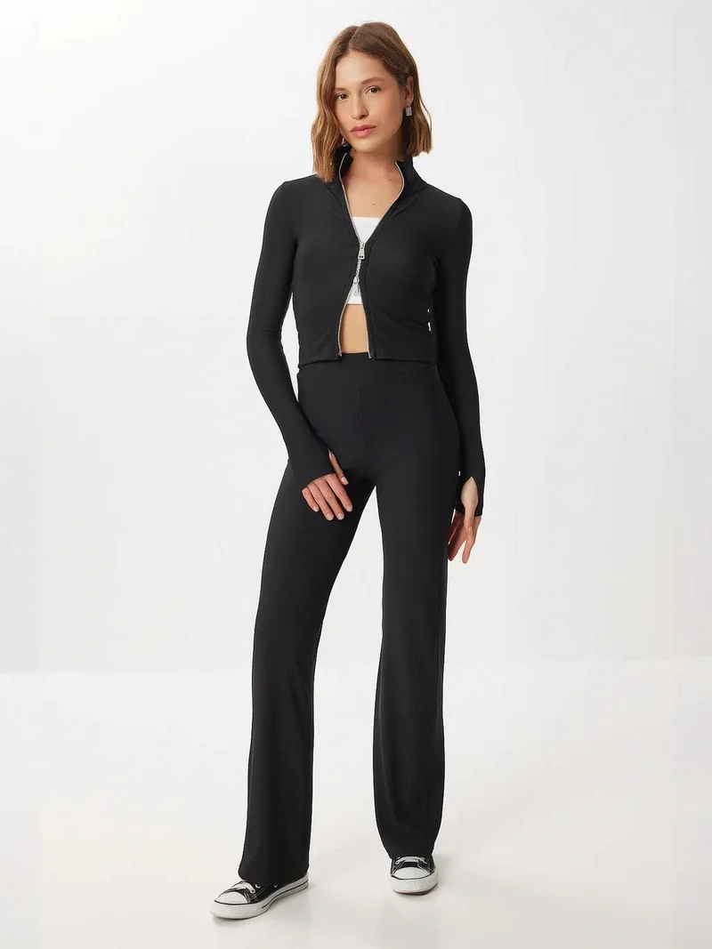 Happiness İstanbul ISTANBUL Textured Knitted Two-Piece Set with Zipper Collar