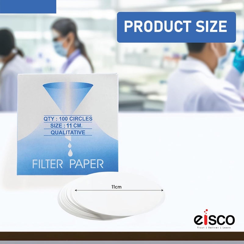 EISCO عبوة من 100 ورقة فلتر نوعية ممتازة - 11 سم، 8-10 ميكرون، ورق مختبر عالي النقاء للكيمياء، ترشيح السوائل، التجارب العلمية، البحث، الفصول الدراسية وأنشطة STEM. - Image 2