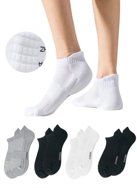 Lullaxx 4 Pairs Men's 100% cotton Athletic Ankle Socks for Men, Moisture Wicking,Odor Proof，Low Cut，breathable