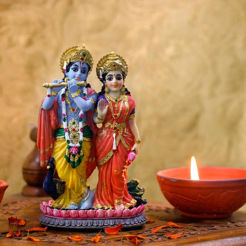 alikiki Indian Murti Radha Krishna Statue - 4.9”H Hindu God Radha Krishna on Lotus India Pooja Item Home Office Temple Mandir Shrine Altar Diwali Puja Decor Ideal Wedding Gift for Indian Friend Relative - Image 4