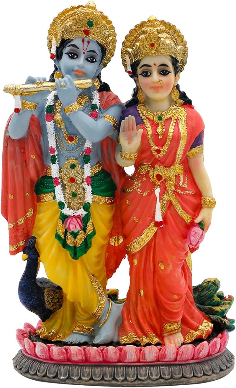 alikiki Indian Murti Radha Krishna Statue - 4.9”H Hindu God Radha Krishna on Lotus India Pooja Item Home Office Temple Mandir Shrine Altar Diwali Puja Decor Ideal Wedding Gift for Indian Friend Relative - Image 1