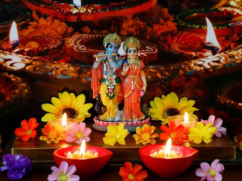 alikiki Indian Murti Radha Krishna Statue - 4.9”H Hindu God Radha Krishna on Lotus India Pooja Item Home Office Temple Mandir Shrine Altar Diwali Puja Decor Ideal Wedding Gift for Indian Friend Relative - Image 3