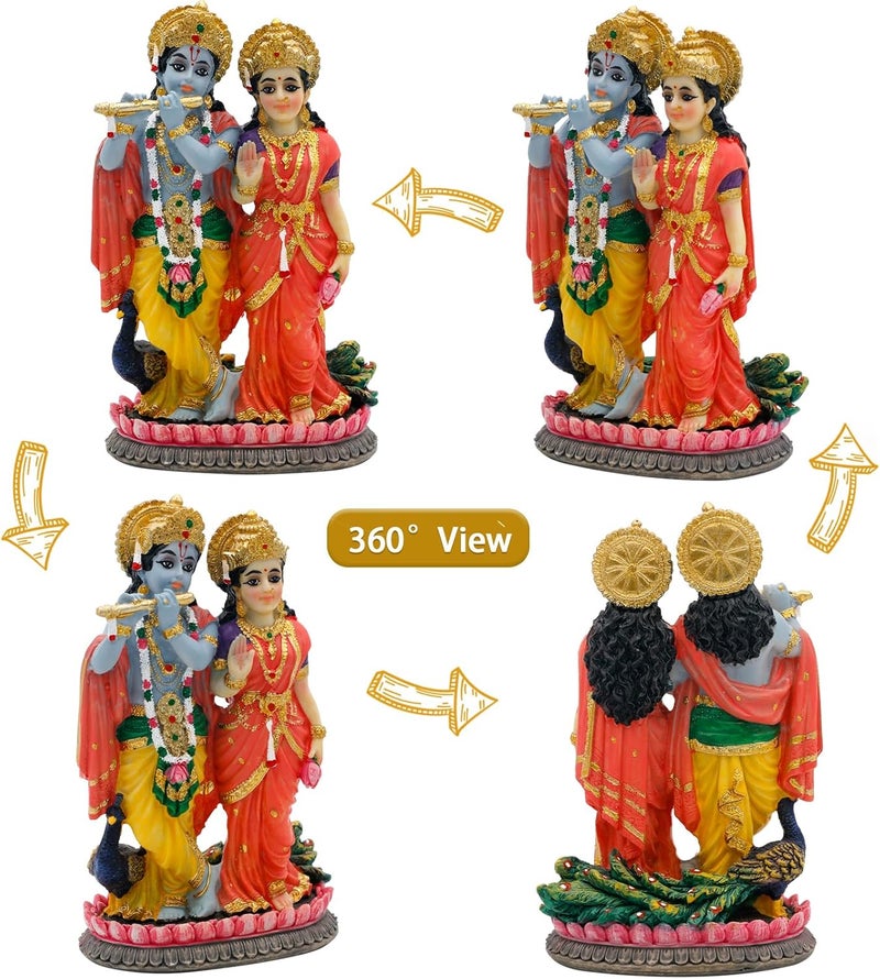 alikiki Indian Murti Radha Krishna Statue - 4.9”H Hindu God Radha Krishna on Lotus India Pooja Item Home Office Temple Mandir Shrine Altar Diwali Puja Decor Ideal Wedding Gift for Indian Friend Relative - Image 2