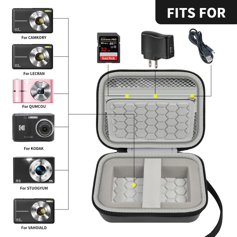Comecase Carrying & Protective Case for Digital Camera, AbergBest 21 Mega Pixels 2.7" LCD Rechargeable HD/Kodak Pixpro/Canon PowerShot ELPH 180/190 / Sony DSCW800 / DSCW830 Cameras for Travel - Black - Image 2