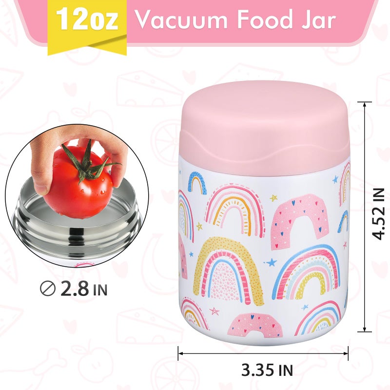 wiwens 12oz Soup Thermo for Hot Food Kids Insulated Food Jar Wide Mouth Lunch Container Leak Proof Stainless Steel Vacuum Bento Box for School Office Travel Outdoors White-Rainbow - Image 5