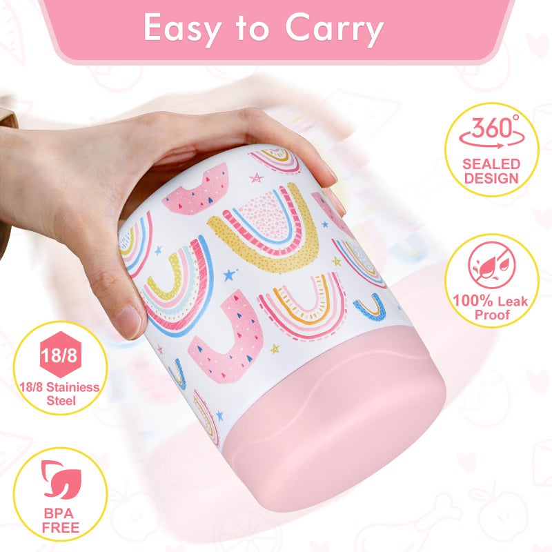 wiwens 12oz Soup Thermo for Hot Food Kids Insulated Food Jar Wide Mouth Lunch Container Leak Proof Stainless Steel Vacuum Bento Box for School Office Travel Outdoors White-Rainbow - Image 3