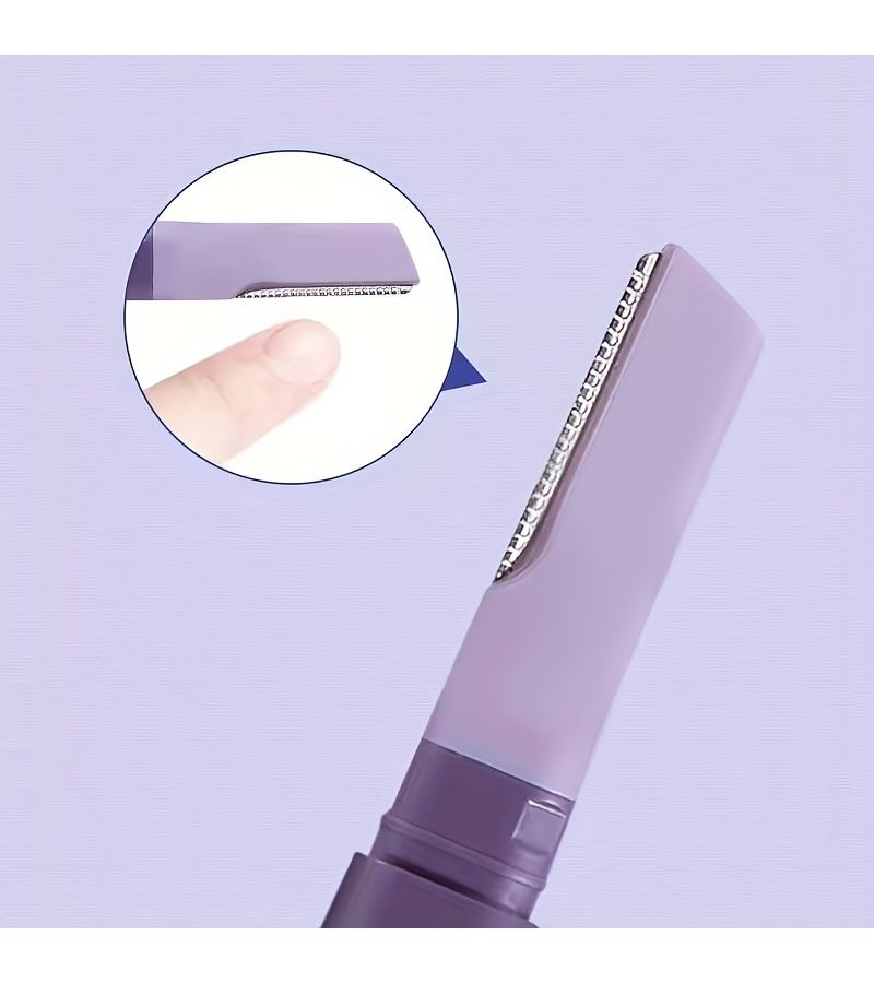 مجموعة أدوات إزالة شعر الجسم المكونة من 4 قطع باللون الأرجواني من النوع المزدوج مع مشذب حواجب آمن، وأداة تقشير لإزالة الشعر للنساء، بمقبض طويل مع غطاء دقيق لتهذيب الحواجب، مناسبة للسفر. - Image 3