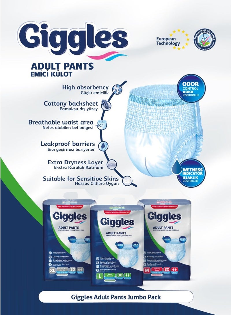 giggles Adult Pants Culotte Turkish Made with Wetness Indicator and Odor Control XL Size (30 Pieces)  - Image 3
