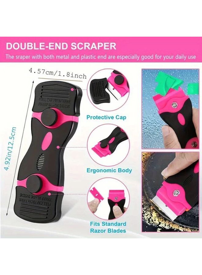 Pink Double End Scraper with Metal and Plastic Ends Non Slip Design Protective Cap Included Kitchen Tool - Image 2