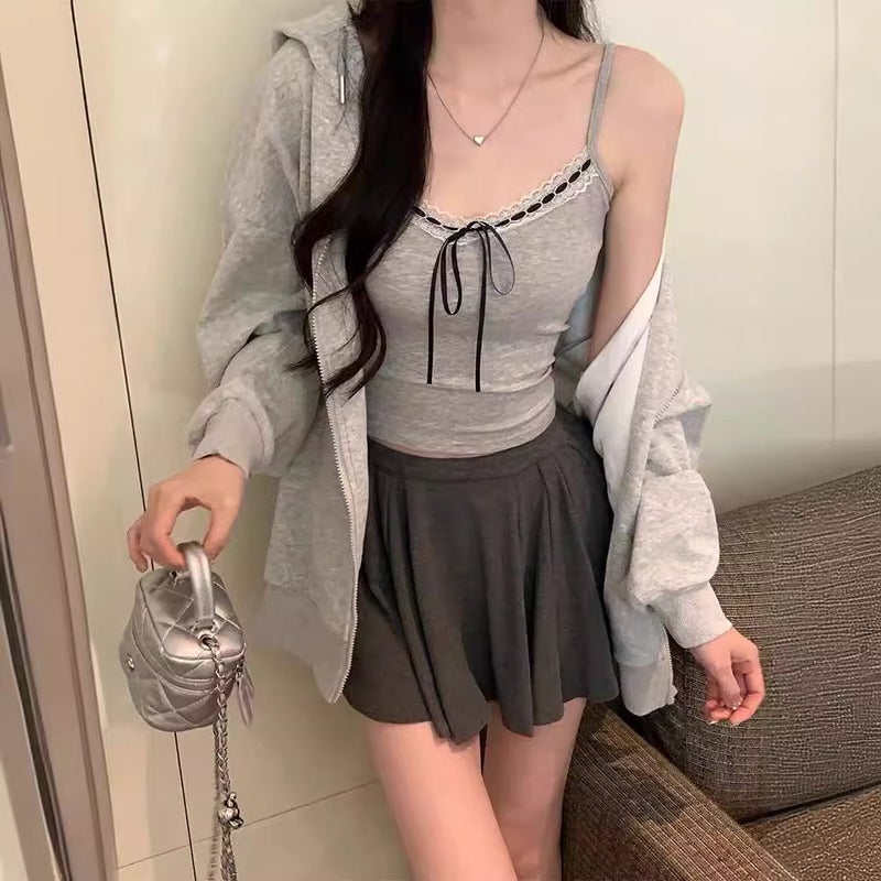 Women's Lace Camisole Top with Bow, Slim Fit, Short Length - Image 4