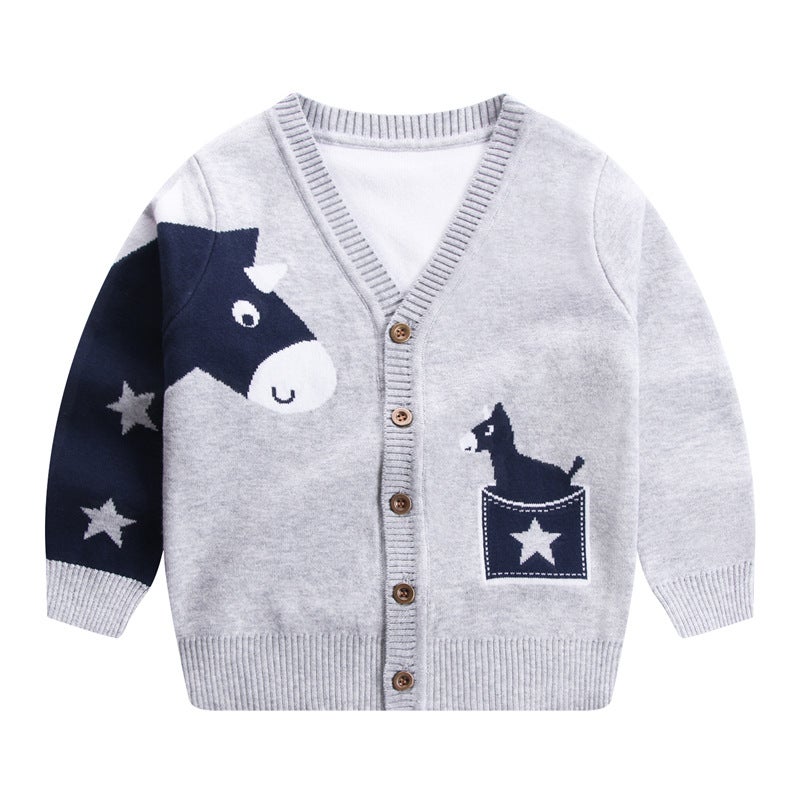 Category A Spring & Fall New Kidsren'S Sweater Boys' Knitted Cardigan Jacket Trendyy Popular V Neck Single-Breasted Top Kidsren'S Clothing - Image 1