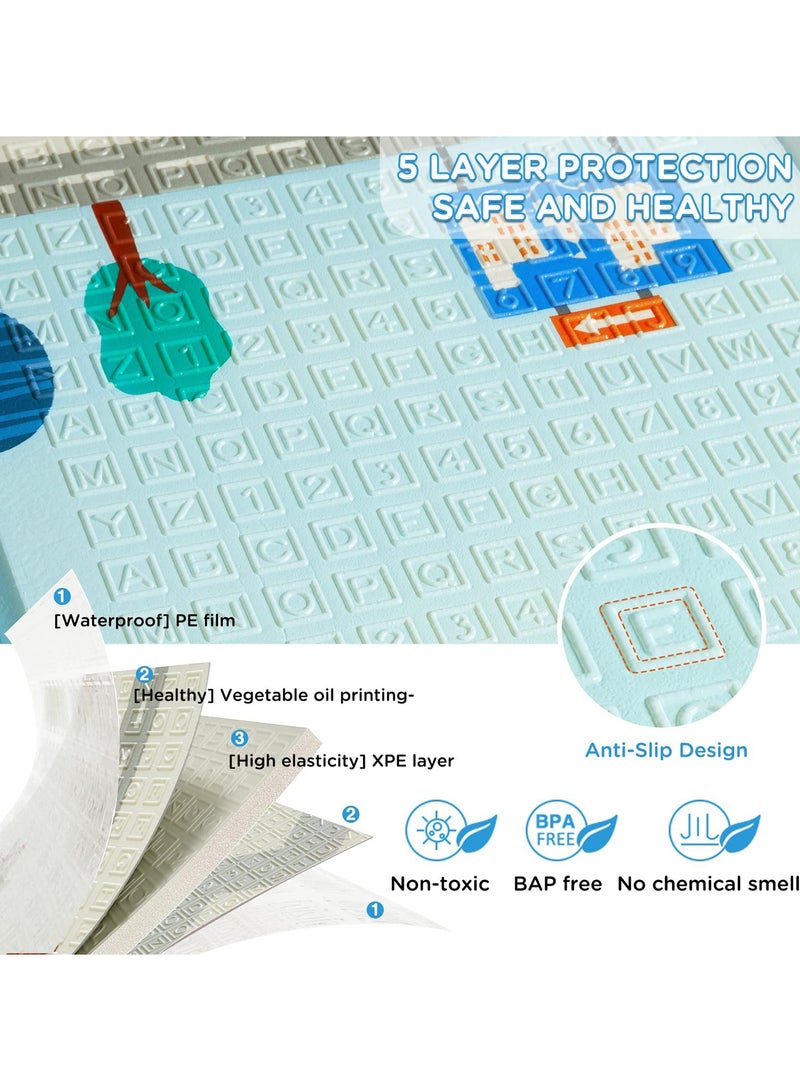 زيريفام سجادة لعب للأطفال، سجادة لعب قابلة للطي 200×180×1 سم للطفل، سجادة كبيرة جدًا غير سامة لوقت الاستلقاء على البطن والزحف، سجادة لعب سميكة من الإسفنج للطفل، سجادة أرضية محمولة قابلة للعكس للأطفال - Image 3