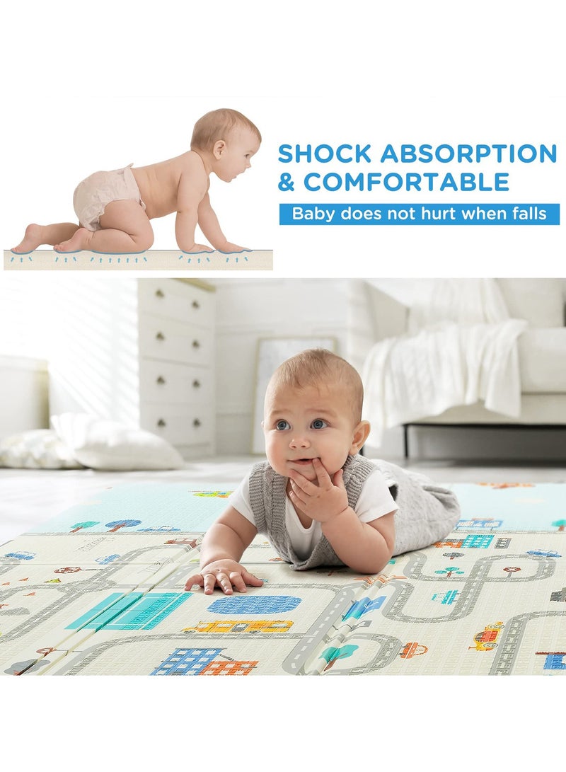 زيريفام سجادة لعب للأطفال، سجادة لعب قابلة للطي 200×180×1 سم للطفل، سجادة كبيرة جدًا غير سامة لوقت الاستلقاء على البطن والزحف، سجادة لعب سميكة من الإسفنج للطفل، سجادة أرضية محمولة قابلة للعكس للأطفال - Image 4