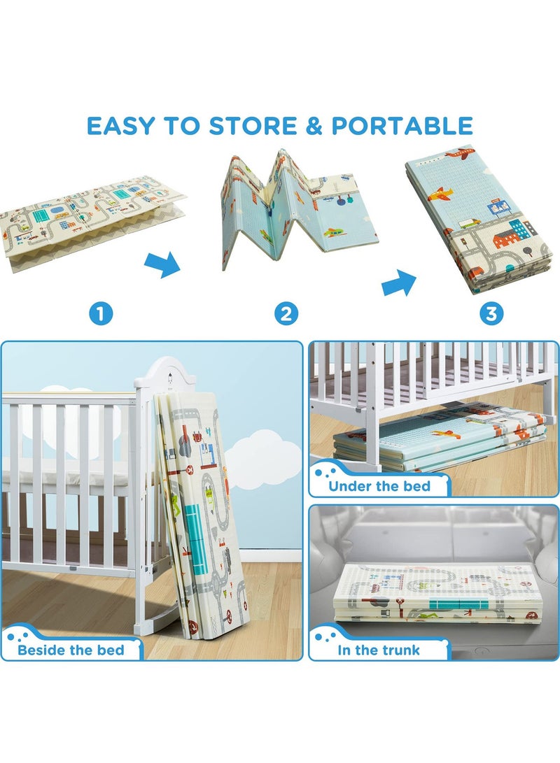 زيريفام سجادة لعب للأطفال، سجادة لعب قابلة للطي 200×180×1 سم للطفل، سجادة كبيرة جدًا غير سامة لوقت الاستلقاء على البطن والزحف، سجادة لعب سميكة من الإسفنج للطفل، سجادة أرضية محمولة قابلة للعكس للأطفال - Image 5