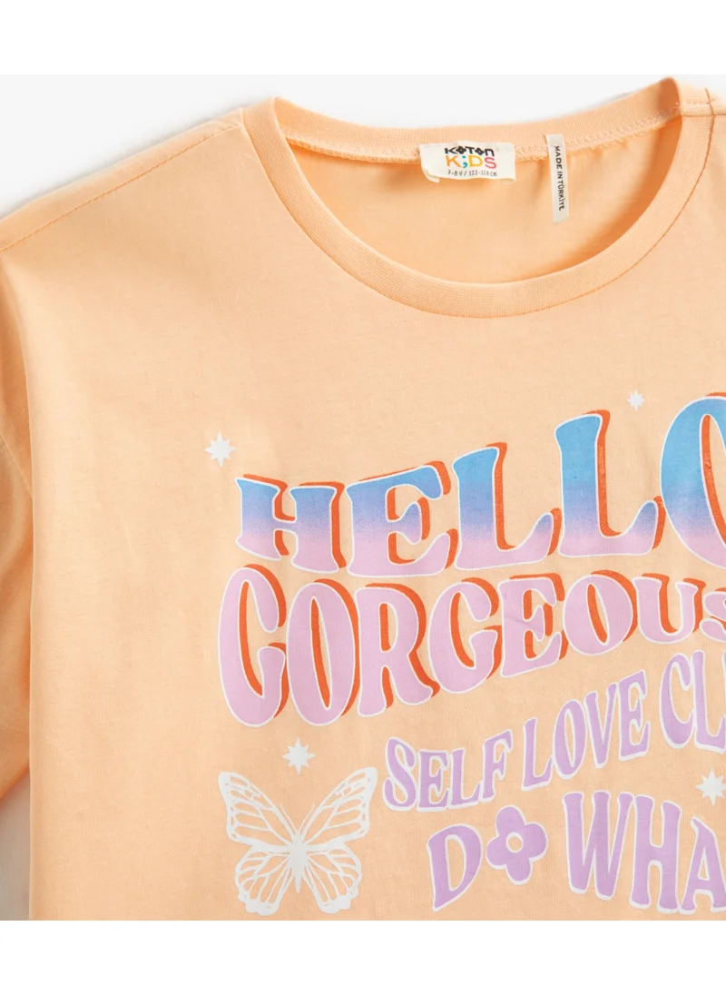 KOTON Short Sleeve Crew Neck T-Shirt Slogan Themed Printed