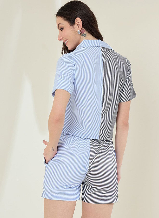 StyleStone قميص ستايل ستون القطني النقي ذو الأشرطة مع شورتات متناسقة - Image 5