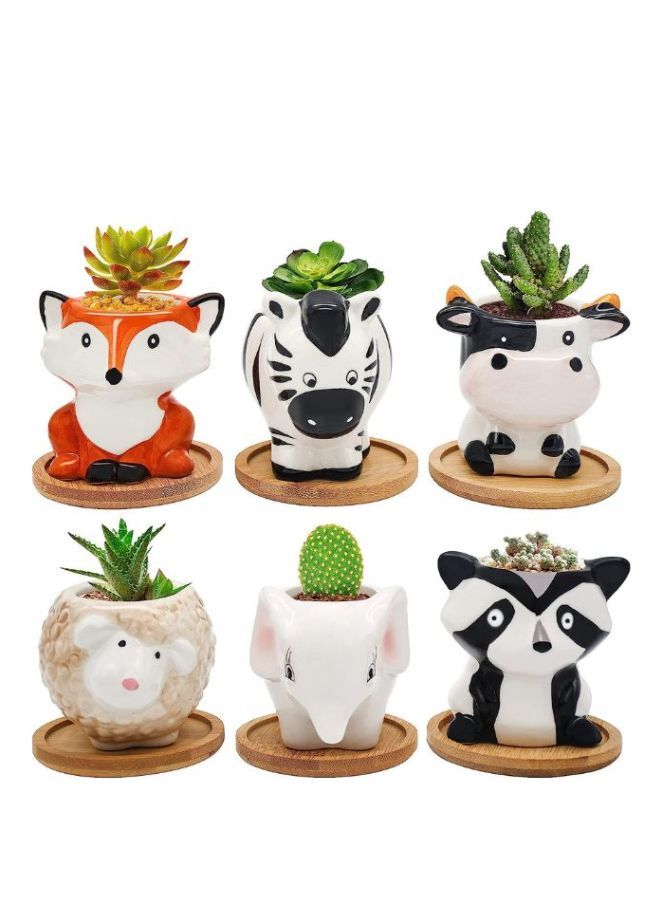 Cute Succulent Planter, Succulent Pots with Drainage Hole Flower Plant Pot Cartoon Ceramic Tiny Pot for Indoor Mini Flower Planters Cactus Container - Image 5