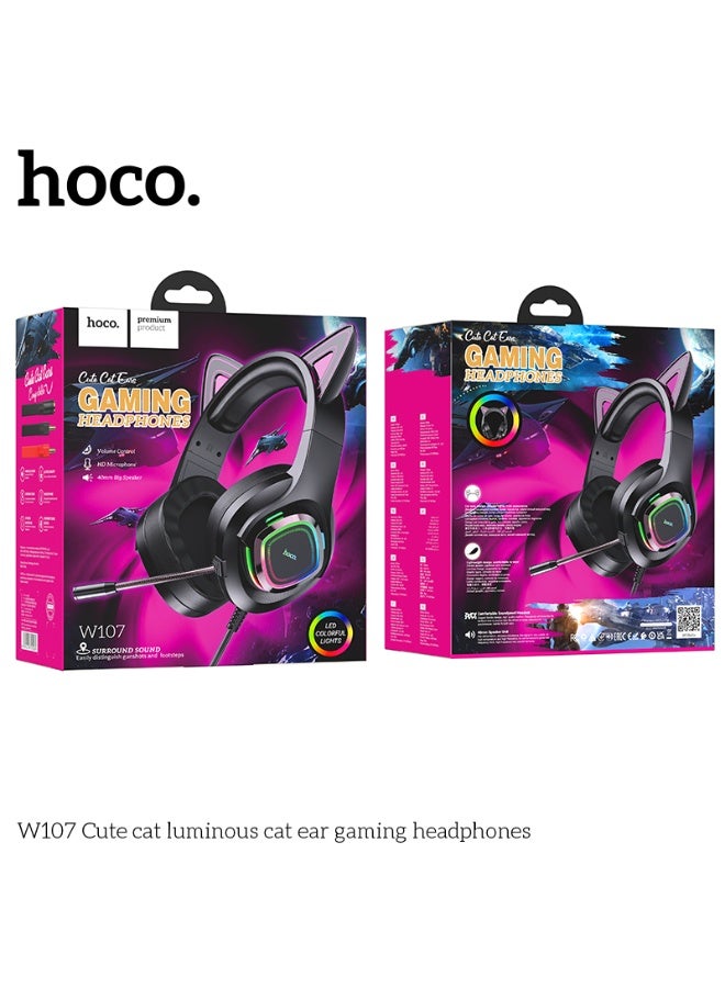 hoco. W107 Cute cat luminous cat ear gaming headphones - Image 5