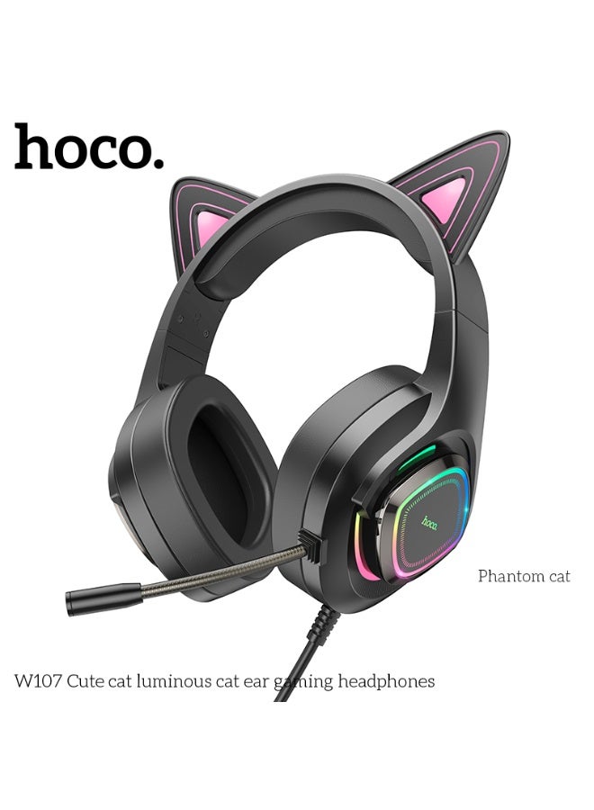 hoco. W107 Cute cat luminous cat ear gaming headphones - Image 1