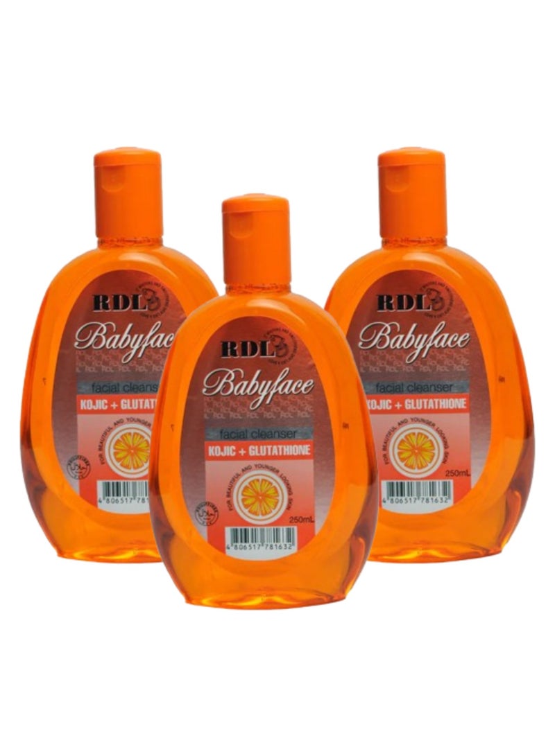 RDL 3 Pack of Babyface facial cleanser with Kojic & Glutathione 250 ml - Image 1