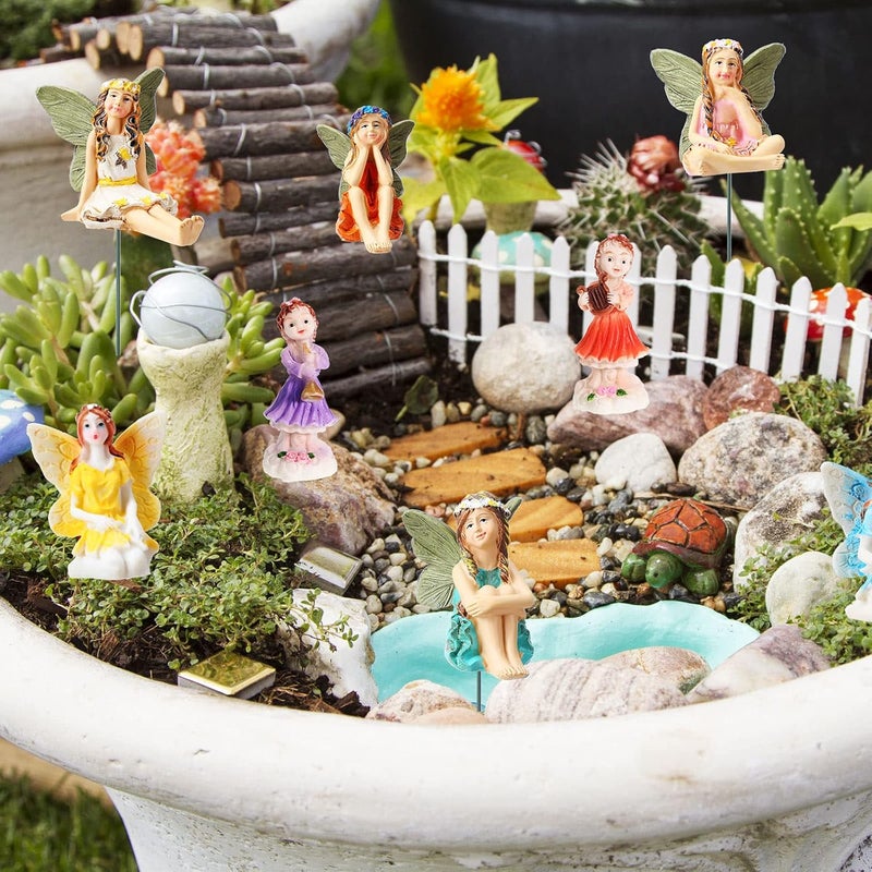Queekay مجموعة كويكاي من 16 قطعة من زينة الجنيات - تماثيل جنيات مصغرة لتزيين الحدائق الخارجية والحدائق المنزلية - Image 5