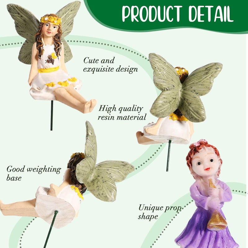 Queekay مجموعة كويكاي من 16 قطعة من زينة الجنيات - تماثيل جنيات مصغرة لتزيين الحدائق الخارجية والحدائق المنزلية - Image 3