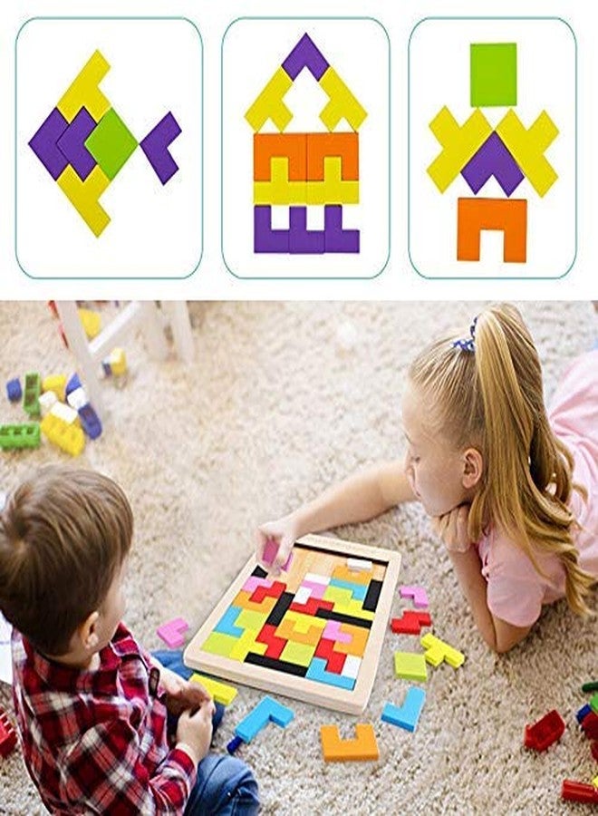 DHAVL Brain Teasers Wooden Puzzles Brain Toy Russian Tangram Colorful Jigsaw Game Wood Puzzles Montessori Intelligence STEM Educational Gift for Baby Toddlers Kids Age 3+ Years (40 Pcs) - Image 3