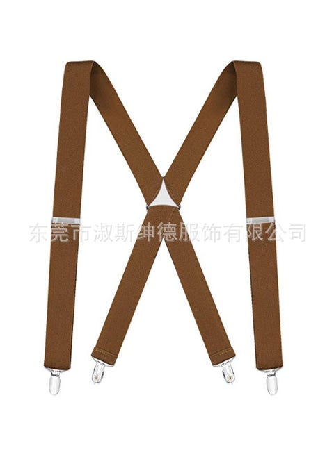 Adjustable X-Back Leather Suspenders for Men Camel color