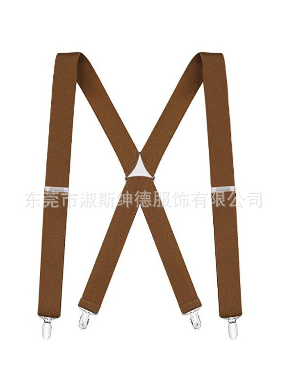 Adjustable X-Back Leather Suspenders for Men Camel color