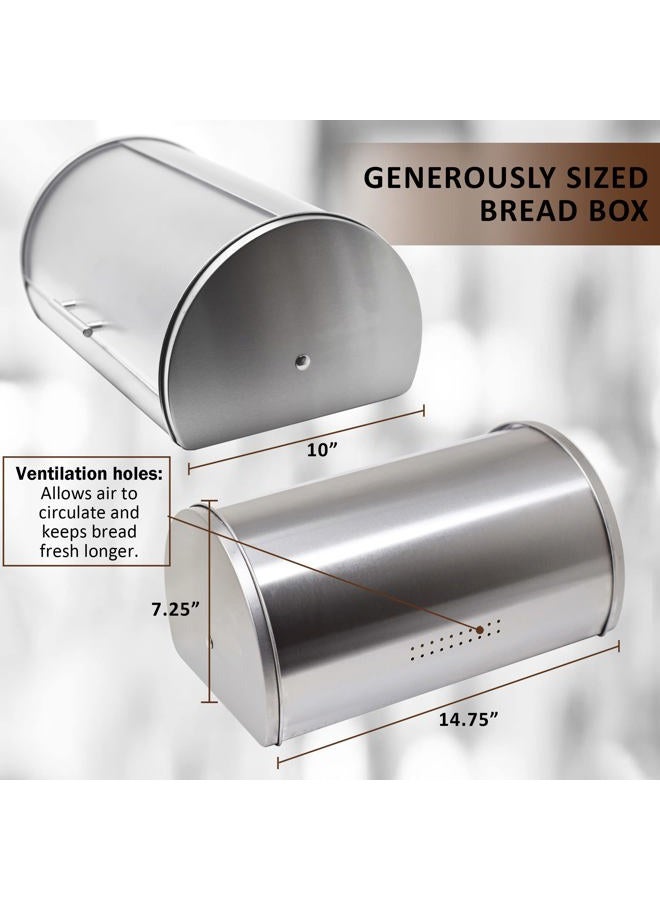 Galashield Bread Box for Kitchen Bread Storage Bin Stainless Steel with Frosted Acrylic Roll Top - Image 3