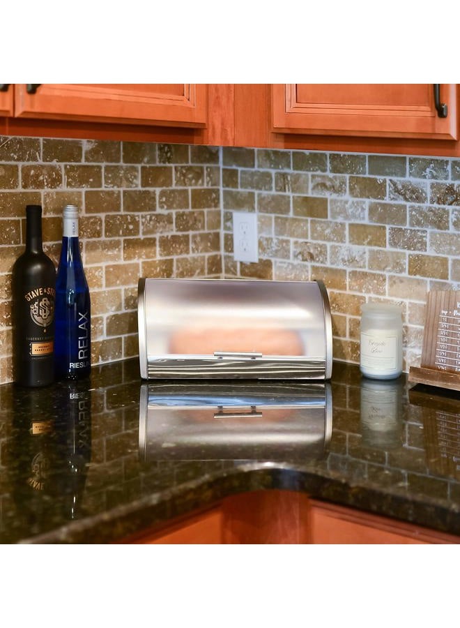 Galashield Bread Box for Kitchen Bread Storage Bin Stainless Steel with Frosted Acrylic Roll Top - Image 2