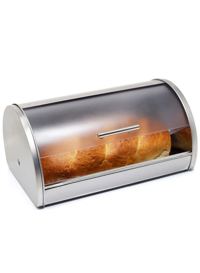 Galashield Bread Box for Kitchen Bread Storage Bin Stainless Steel with Frosted Acrylic Roll Top - Image 1