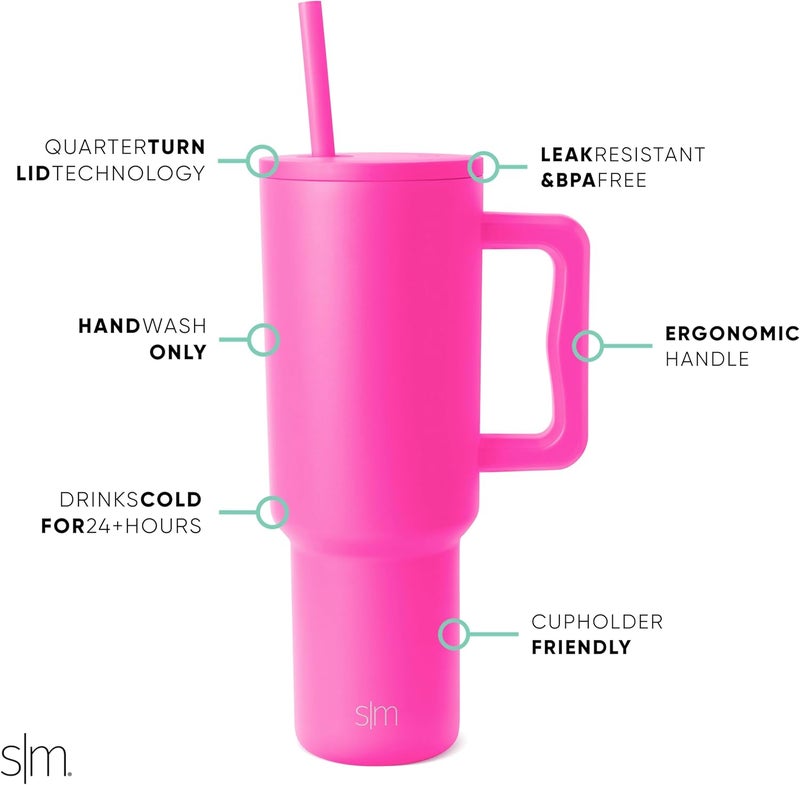 Simple Modern 40 oz Tumbler with Handle and Straw Lid | Insulated Cup Reusable Stainless Steel Water Bottle Travel Mug Cupholder Friendly | Gifts for Women Him Her | Trek Collection | Raspberry Vibes - Image 1