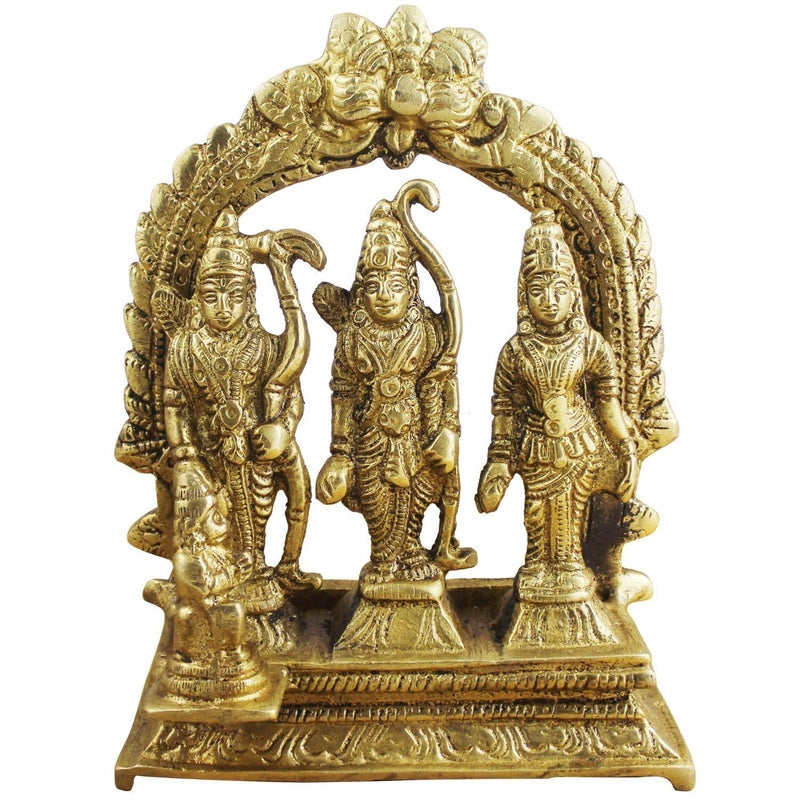 Idol Collections Brass Ram Darbar Lord Rama Laxman and Sita Religious Statue for Home Decor, Height: 4.6 Inch, Gold - Image 5