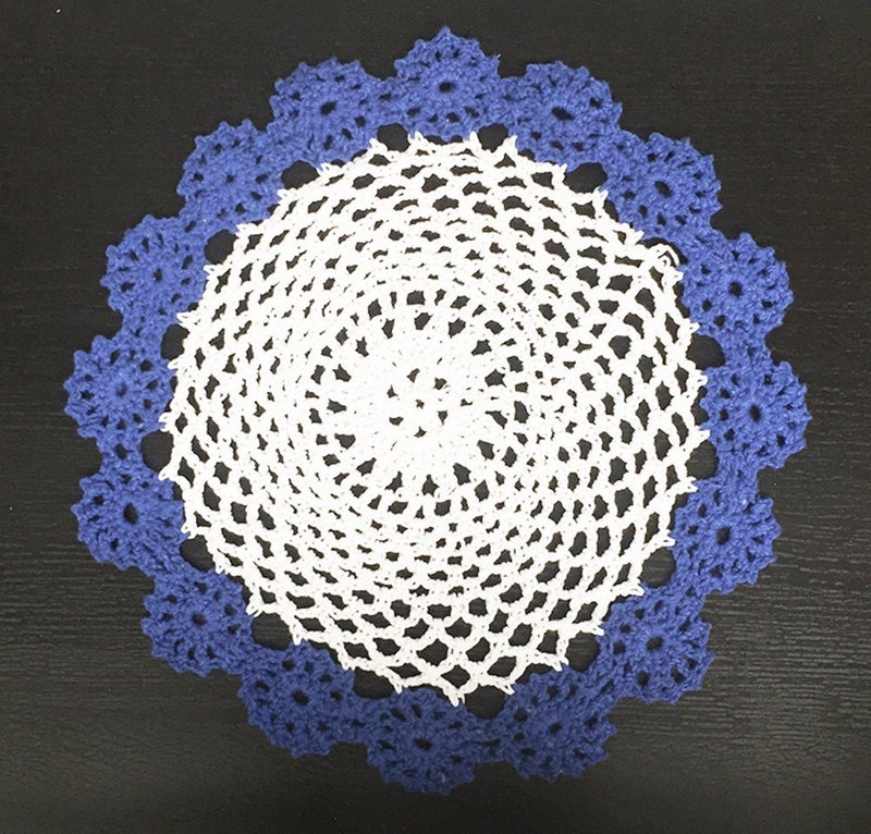 Fennco Styles Fennco Styles Handmade Two-Tone Floral Crochet Tray Doilies  9"" Round  2-Piece - Navy Blue Cloth Placemats for Everyday Use  Holidays  Home D?cor  Cocktail Party  Tea Party  Special Occasion - Image 3