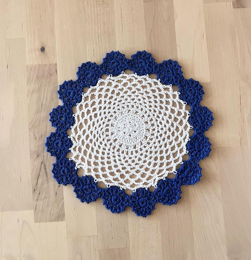 Fennco Styles Fennco Styles Handmade Two-Tone Floral Crochet Tray Doilies  9"" Round  2-Piece - Navy Blue Cloth Placemats for Everyday Use  Holidays  Home D?cor  Cocktail Party  Tea Party  Special Occasion - Image 2