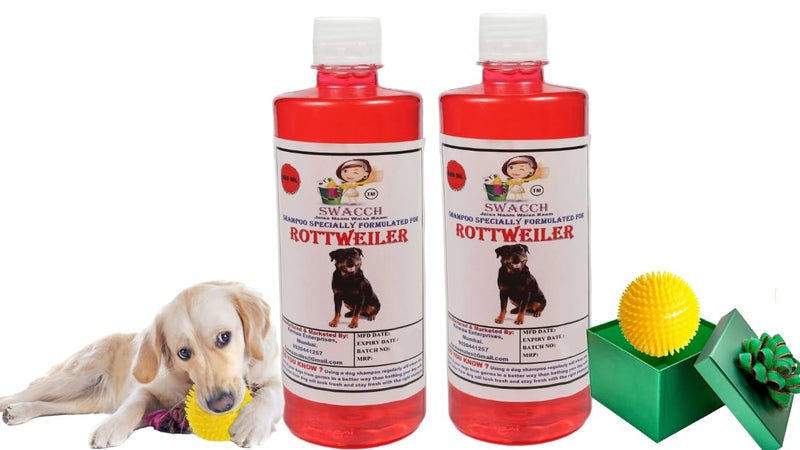 swacch Shampoo | Puppy Safe Shampoo | PH Balanced | Ditch to Itch for Rottweiler Dog Shampoo 500ml Pack of 2 (Jasmine) + Spike Ball Chew Toy Combo Pack - Image 1