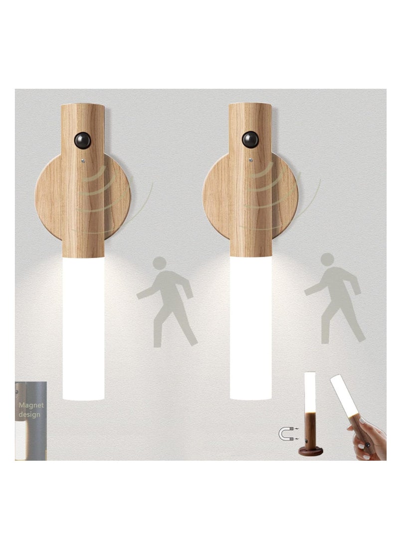 ماركة غير محددة 2 مصباح جداري LED وكاشف حركة الدرج وبطارية لاسلكية وإضاءة جدارية داخلية وإضاءة ليلية خشبية وإضاءة مغناطيسية محمولة قابلة لإعادة الشحن USB للطفل/الأطفال/غرفة النوم  - Image 1