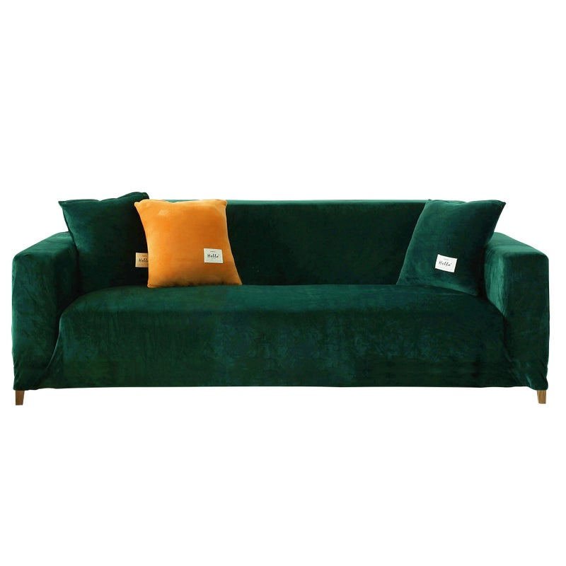 PENDEJATO Stretch Sofa Slipcover Soft Velvet Sofa Couch Covers with Pillowcase Furniture Protector for Pets Kids Large Dark Green