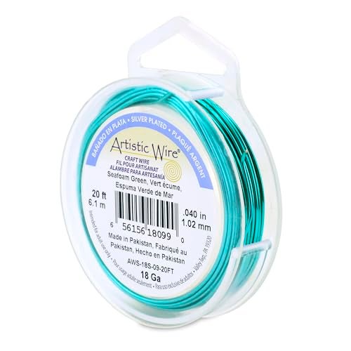 Artistic Wire, 18 Gauge Silver Plated Tarnish Resistant Colored Copper Craft Wire, Seafoam Green, 20 ft - Image 1