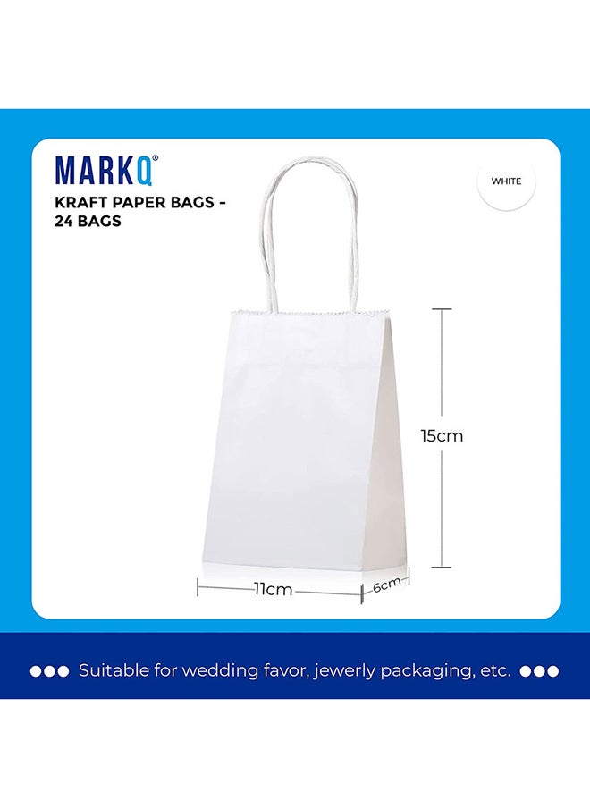 MARKQ [24 Bags] Kraft Paper bags with handles, 15 x 11 x 6 cm White Gift bags for Birthday Party Favors, Weddings, Merchandise, Goodies, Baby Shower  - Image 2