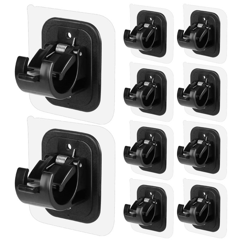 Codoule 10PCS Self Adhesive Curtain Rod Holders No Drill Curtain Rods Brackets No Drilling Nail Free Adjustable Curtain Rod Hooks Curtain Hangers for Bathroom Kitchen Home Bathroom HotelBlack