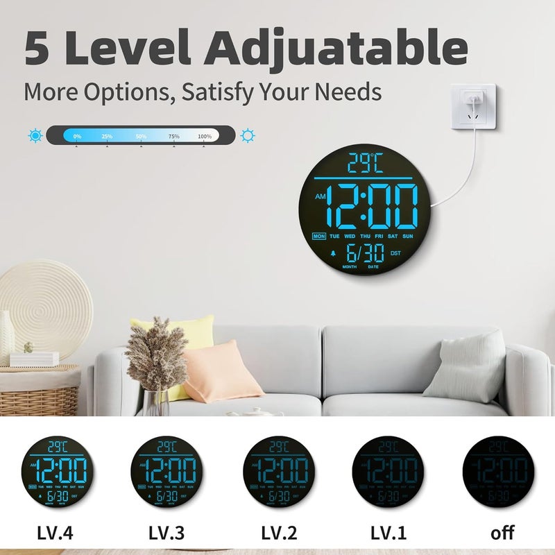 Mee 2ou 10 Inch Digital Wall Clock with Night Light, Alarm, Remote Control, 11 RGB Colours, Auto Brightness, Temperature Display, Date & Day of the Week, Modern Electric LED Wall Clock for Bedroom and - Image 5