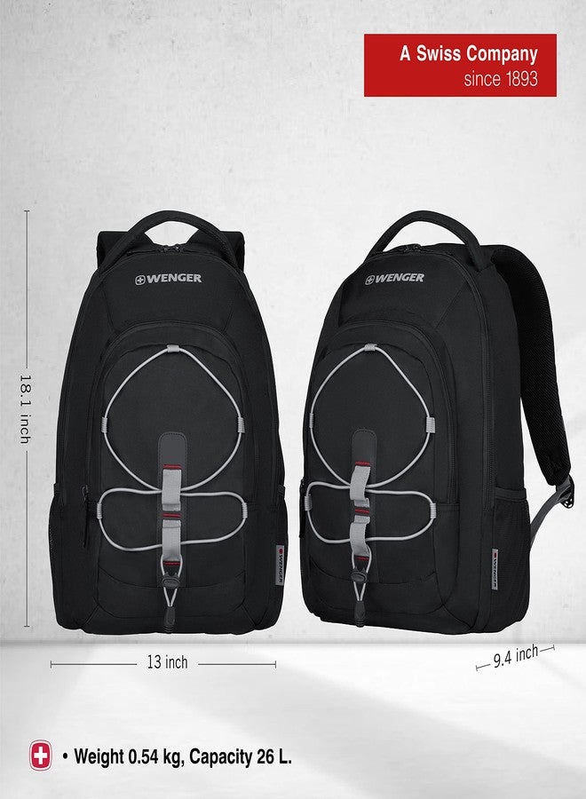 WENGER MARS Laptop Backpack with Padded compartment for 16 Inch laptop & 10 Inch tablet, Organizer for essentials in Black/Grey (26 Litre)-blend of style & function, Swiss designed, 612034 - Image 2