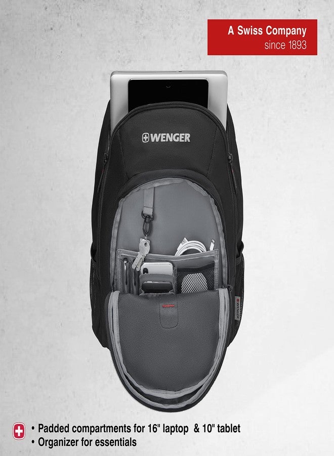 WENGER MARS Laptop Backpack with Padded compartment for 16 Inch laptop & 10 Inch tablet, Organizer for essentials in Black/Grey (26 Litre)-blend of style & function, Swiss designed, 612034 - Image 4
