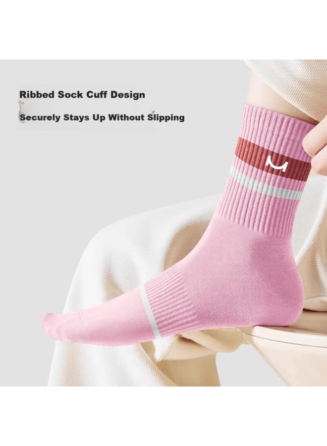 Miyou Women's Socks, Mid-calf Length For Spring And Summer, Casual Style, 7a Antibacterial, Sweat-absorbing, Versatile, Mixed Colors, 5 Pairs Per Pack - Image 3