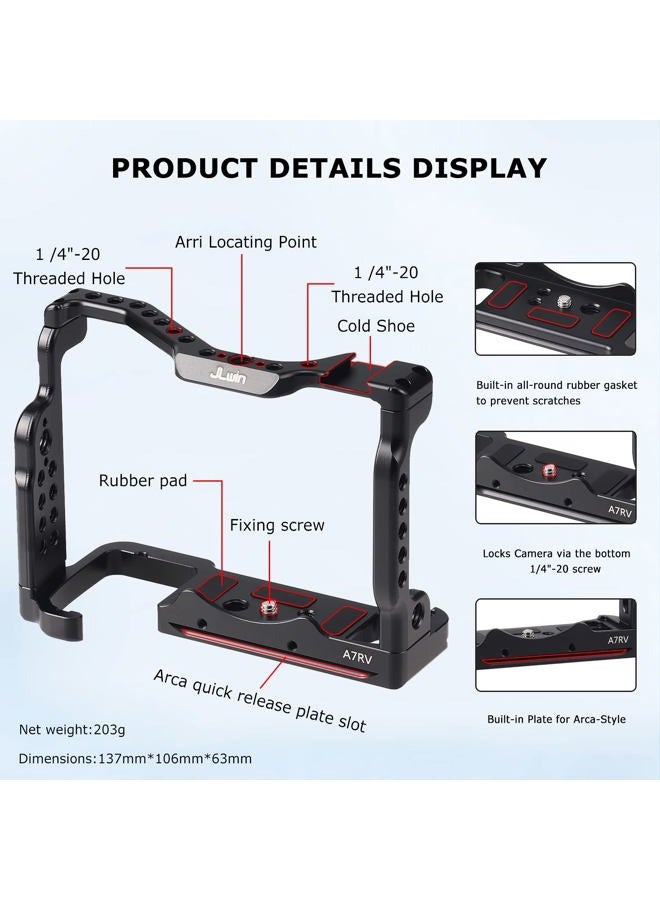 FOEASY Foto4easy Aluminum Alloy a7RV Cage for Sony a7R V Mirrorless Digital Camera,Quick Release Plate for Arca,and One Top Handle - Image 5
