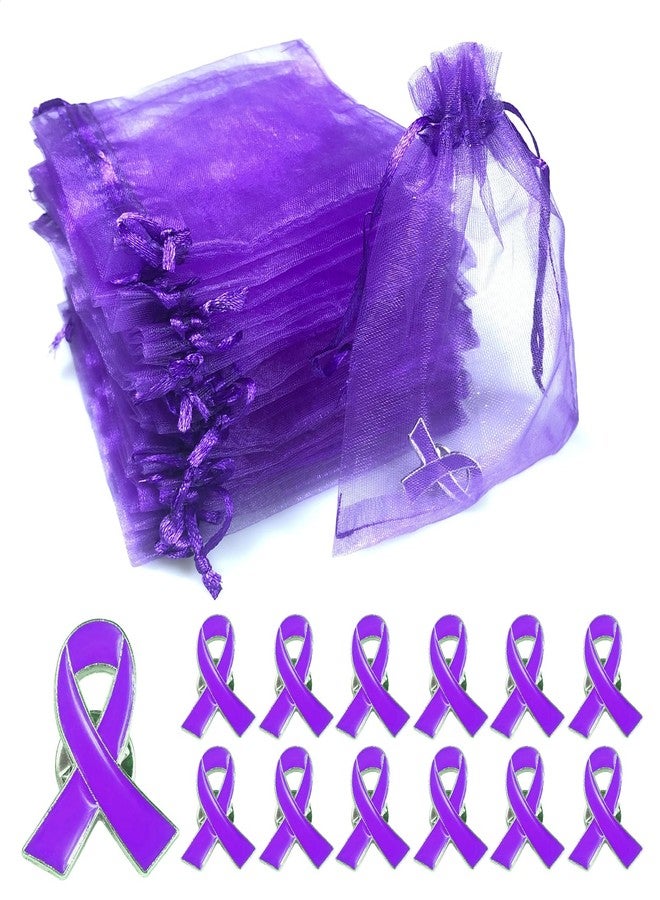 Alodidae Purple Ribbon Pin with Organza Bags Domestic Violence Awareness Pins Alzheimers Pancreatic Cancer Lupus Awareness Products Accessories - Image 1