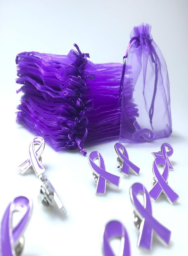 Alodidae Purple Ribbon Pin with Organza Bags Domestic Violence Awareness Pins Alzheimers Pancreatic Cancer Lupus Awareness Products Accessories - Image 2