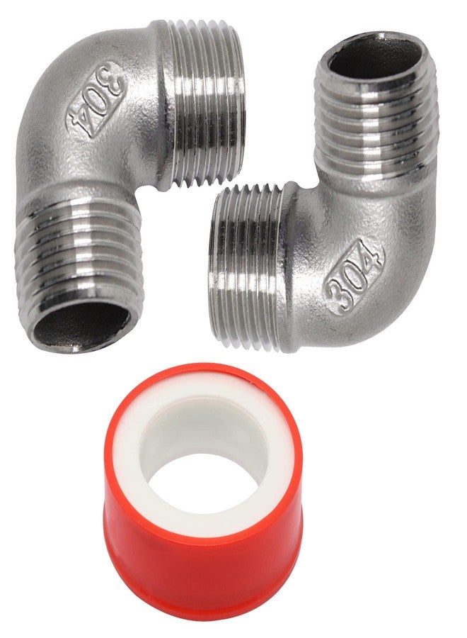 GDFYMI Pipe Fittings, 1/2" NPT 90 Degree Elbow, 304 Stainless Steel Barstock Street Elbow, Cast Pipe Fitting, Right Angle Ell 1/2" Male x 1/2" Male (2Pcs) - Image 1
